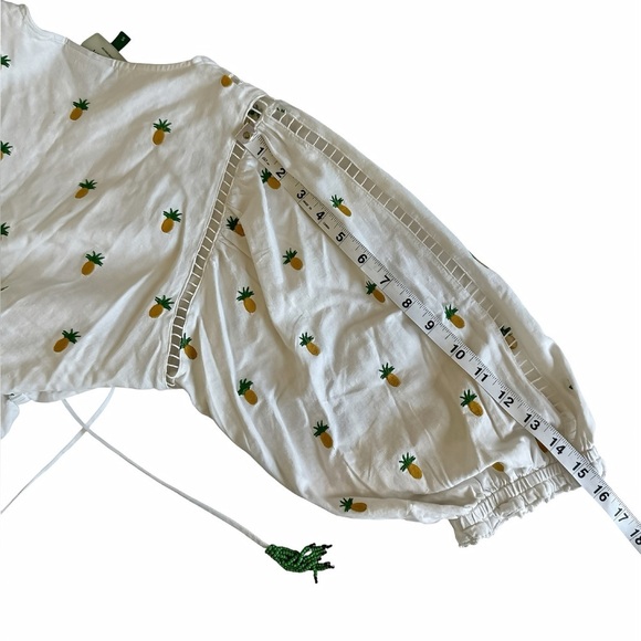 Farm Rio Crop Top Pineapple Embroidered Blouse – Beaded Linen Blend – Size Small - Picture 13 of 13